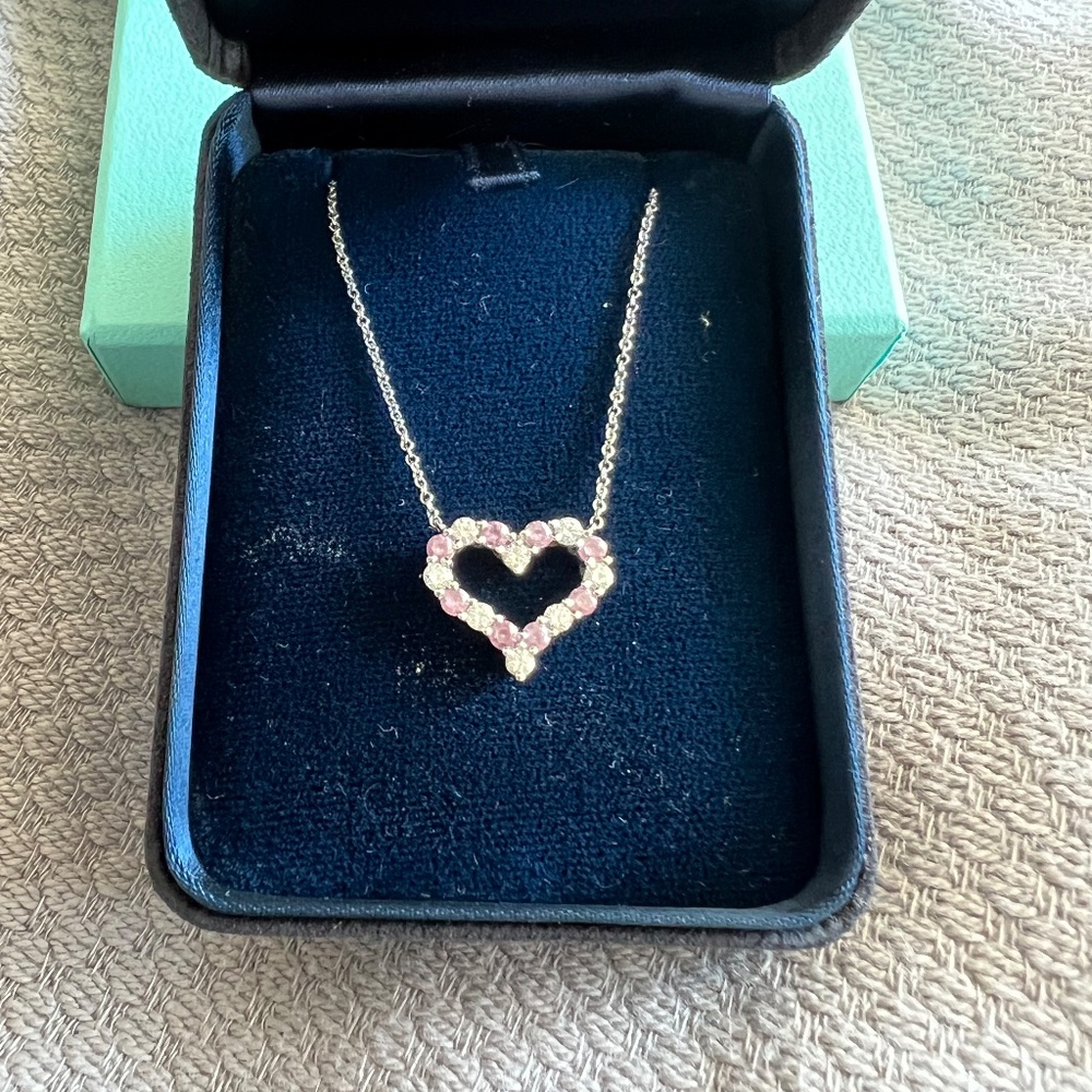 Tiffany Platinum, Pink Sapphire and Diamond Heart Necklace
